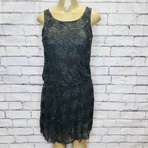 Alice + Olivia Gabby Silk Beaded Blouson Mini Dress size 8